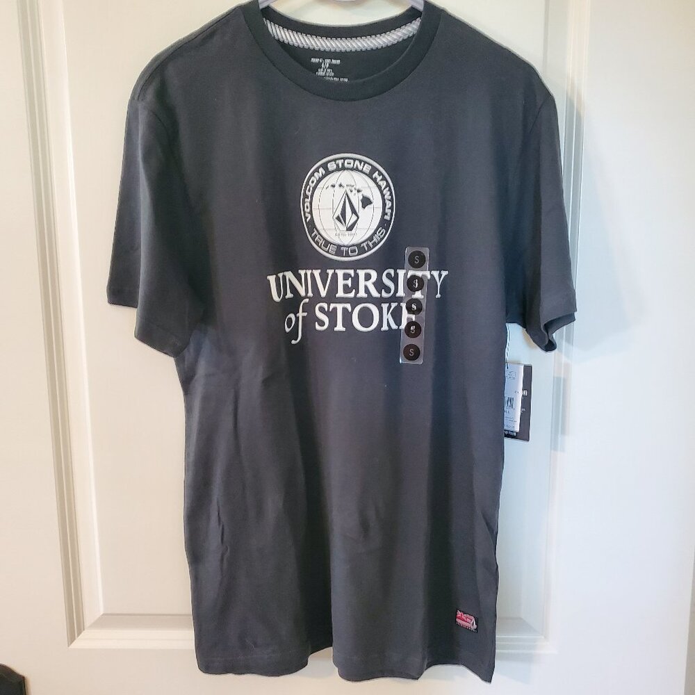 NWT Volcom "University of Stoke" men's gray T-Shirt Small $32 never worn